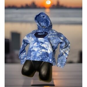 Championship Reverse Weave Hoodie‎ Womens Blue Tie Die Crop Y2K Large